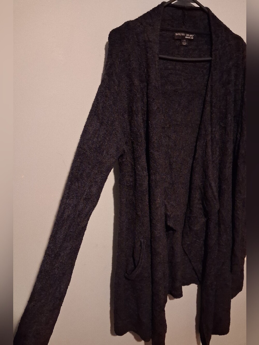 Barefoot Dreams CozyChic Lite Island Wrap Drape Cardigan Sweater Black Size L/XL